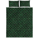 Green Dragon Scales Pattern Print Quilt Bed Set