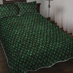 Green Dragon Scales Pattern Print Quilt Bed Set