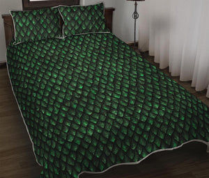 Green Dragon Scales Pattern Print Quilt Bed Set