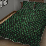 Green Dragon Scales Pattern Print Quilt Bed Set