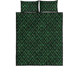 Green Dragon Scales Pattern Print Quilt Bed Set