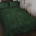 Green Dragon Scales Pattern Print Quilt Bed Set