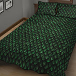 Green Dragon Scales Pattern Print Quilt Bed Set