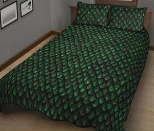 Green Dragon Scales Pattern Print Quilt Bed Set