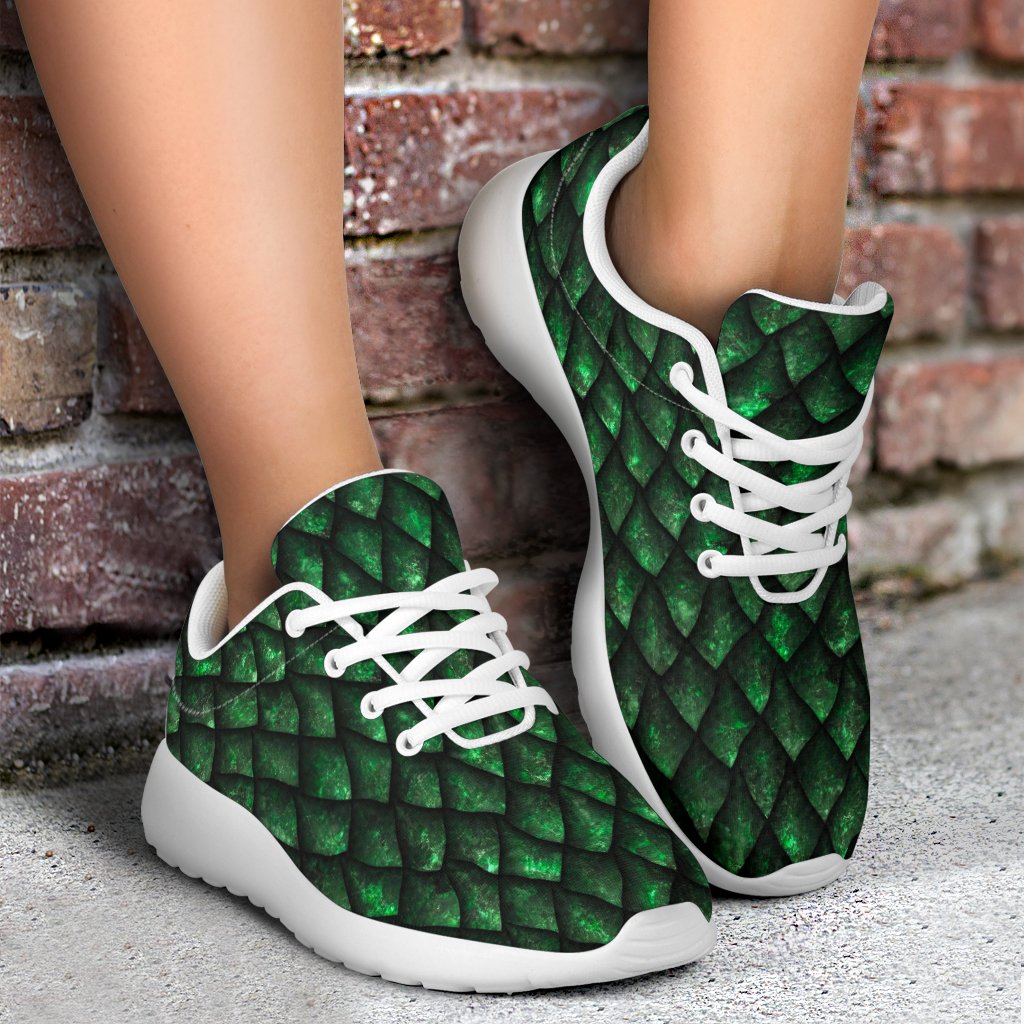 Green Dragon Scales Pattern Print Sport Shoes GearFrost