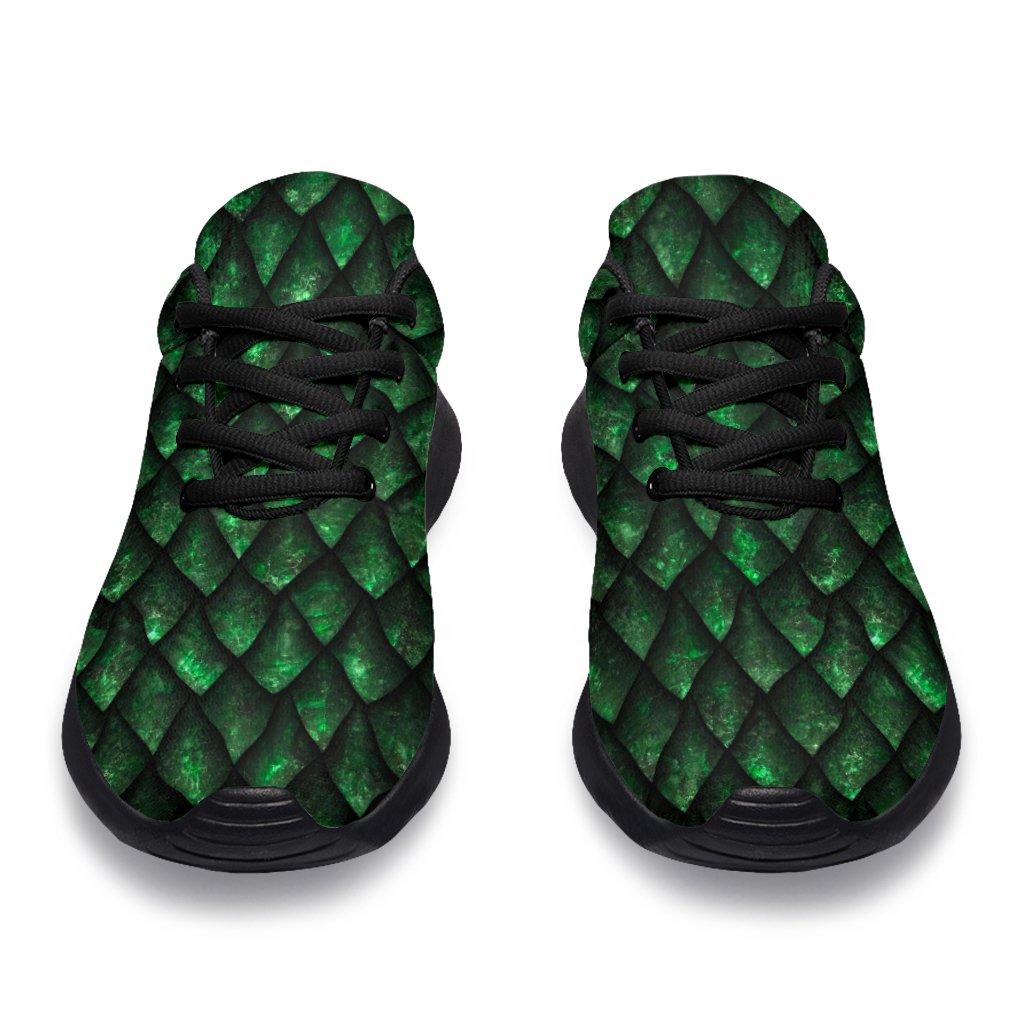 Green Dragon Scales Pattern Print Sport Shoes GearFrost