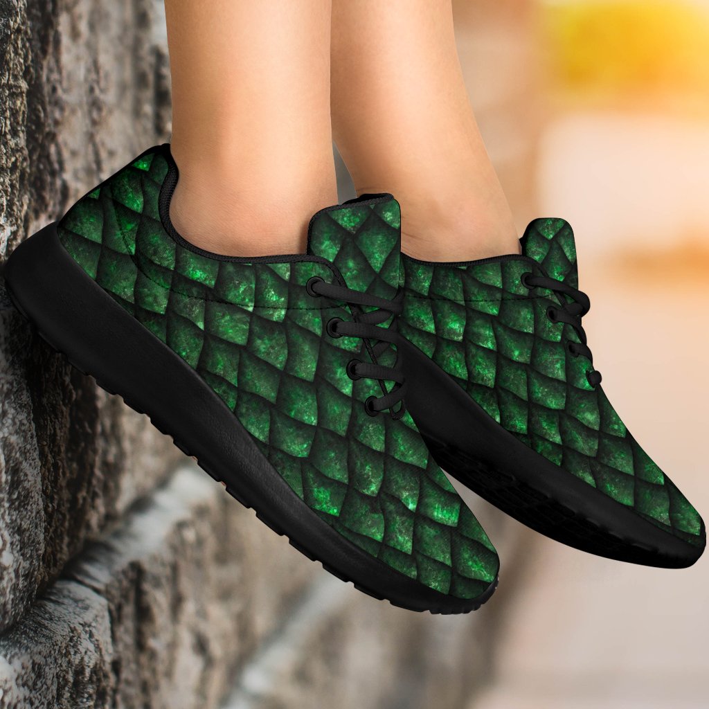 Green Dragon Scales Pattern Print Sport Shoes GearFrost