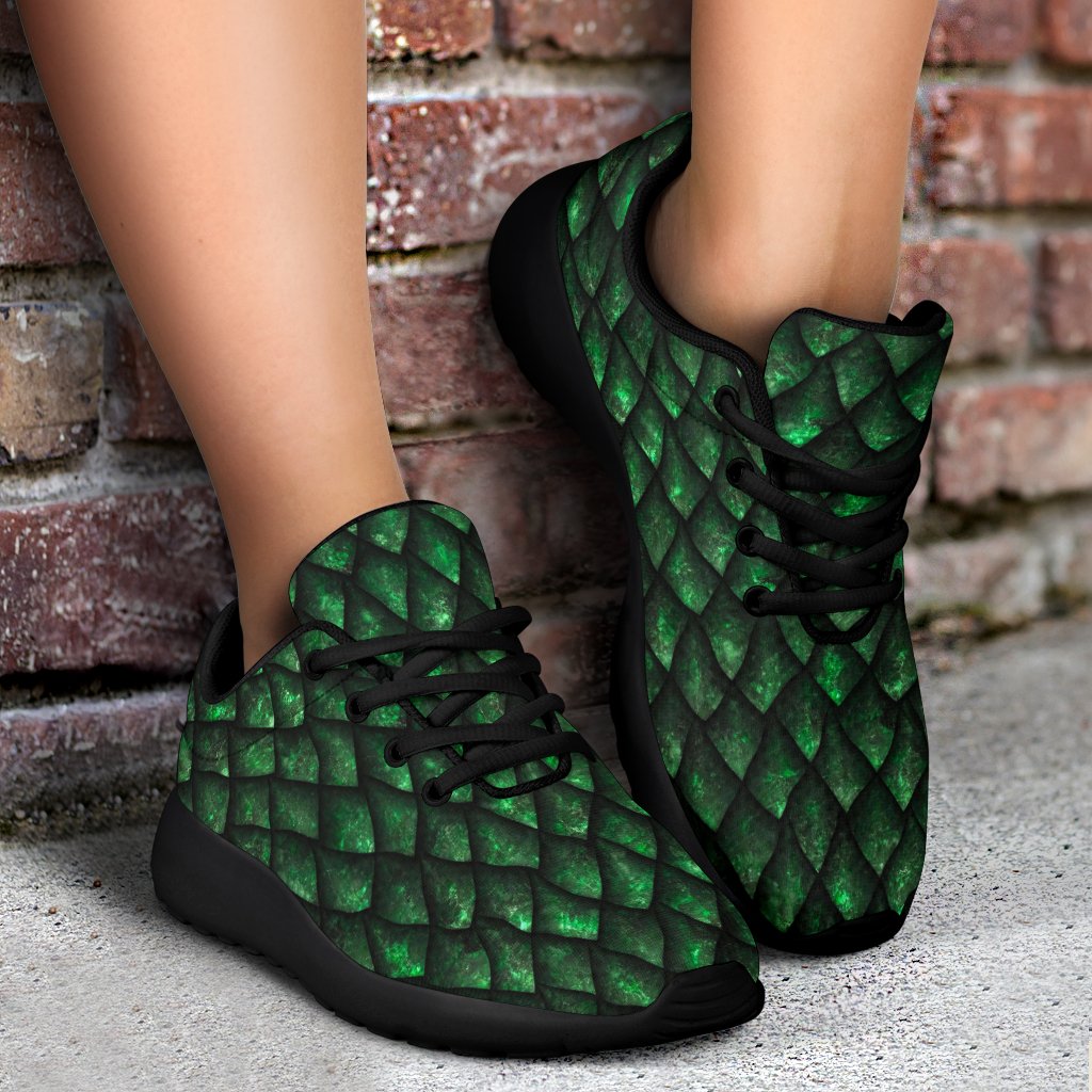 Green Dragon Scales Pattern Print Sport Shoes GearFrost