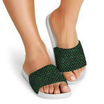 Green Dragon Scales Pattern Print White Slide Sandals