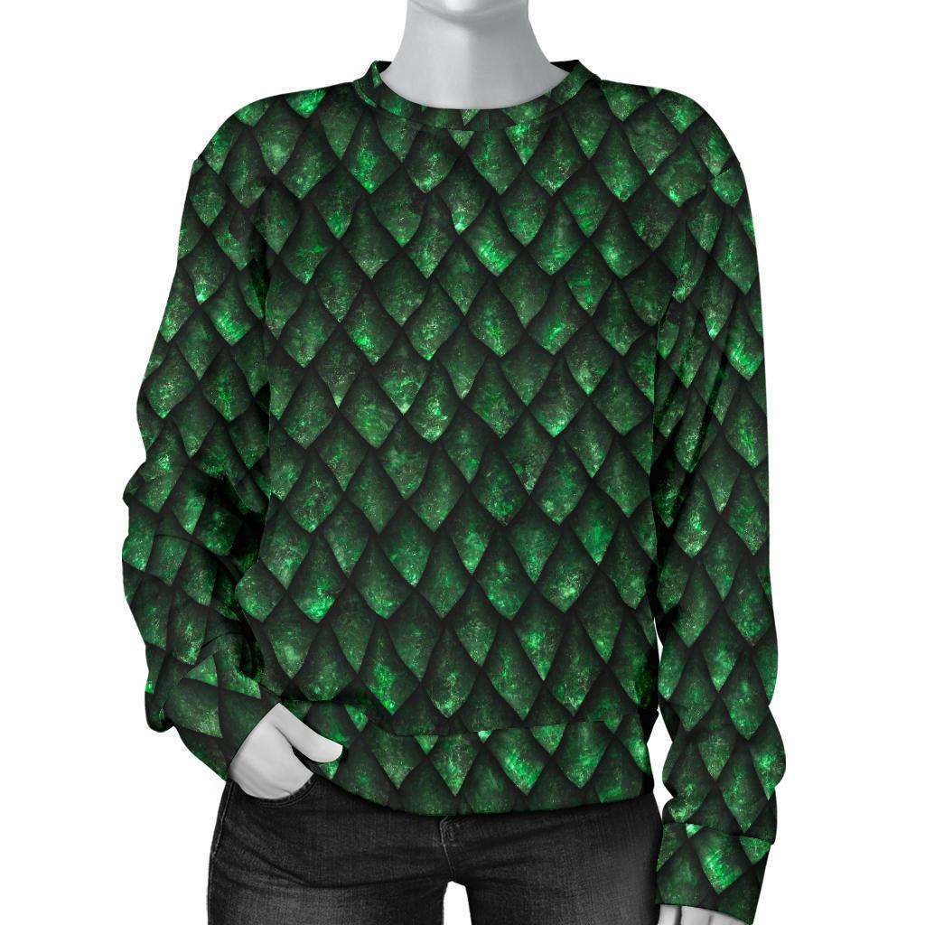 Green Dragon Scales Pattern Print Women's Crewneck Sweatshirt GearFrost