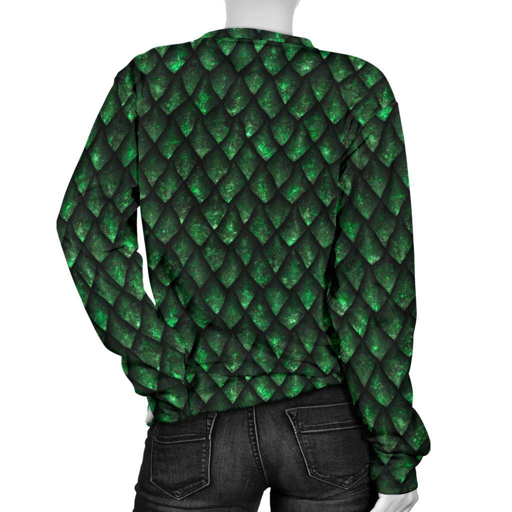 Green Dragon Scales Pattern Print Women's Crewneck Sweatshirt GearFrost