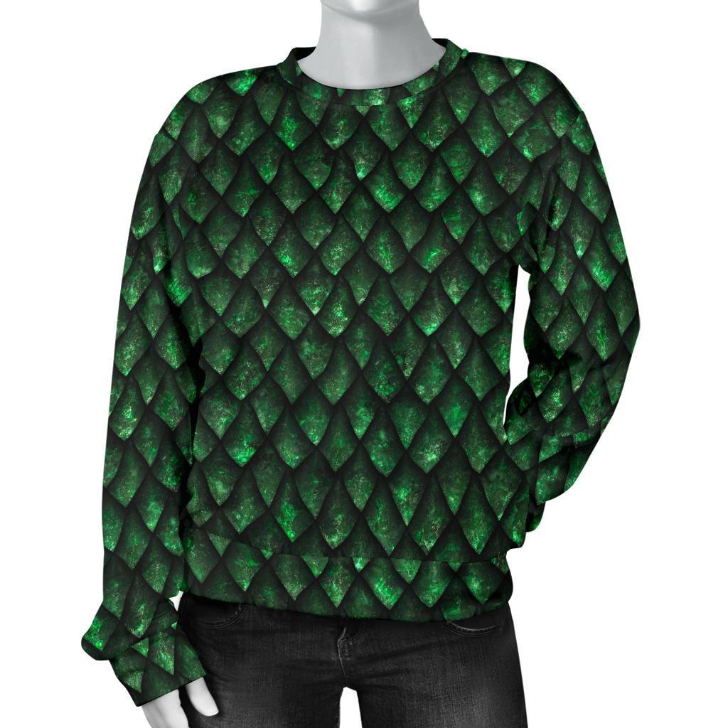 Green Dragon Scales Pattern Print Women's Crewneck Sweatshirt GearFrost