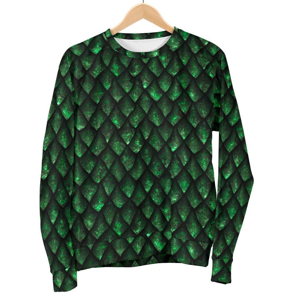 Green Dragon Scales Pattern Print Women's Crewneck Sweatshirt GearFrost