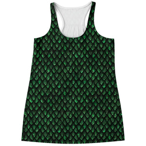 Green Dragon Scales Pattern Print Women's Racerback Tank Top