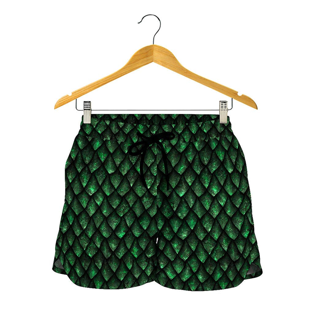 Green Dragon Scales Pattern Print Women's Shorts