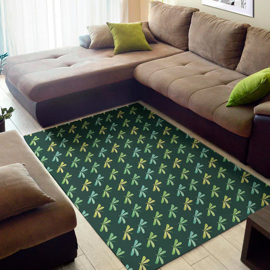 Green Dragonfly Pattern Print Area Rug