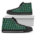 Green Dragonfly Pattern Print Black High Top Sneakers