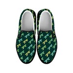 Green Dragonfly Pattern Print Black Slip On Shoes