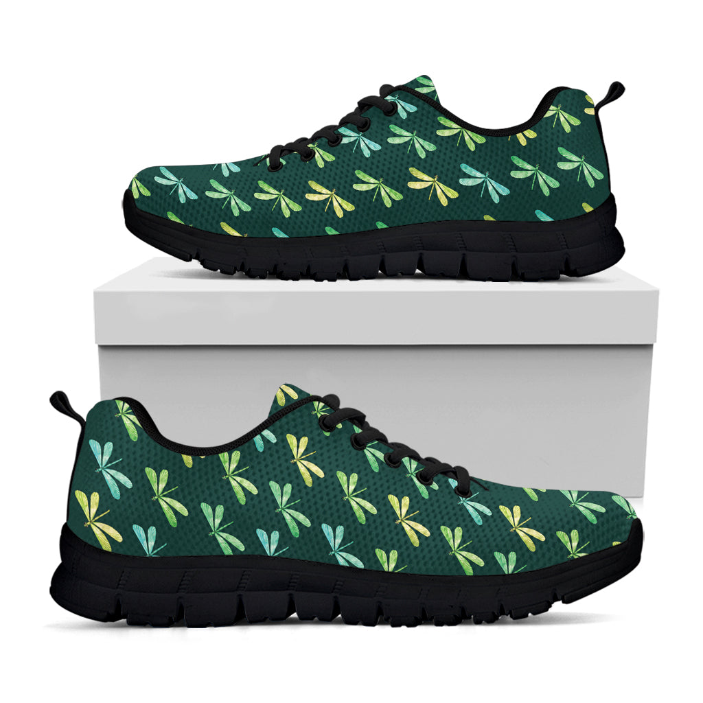 Green Dragonfly Pattern Print Black Sneakers