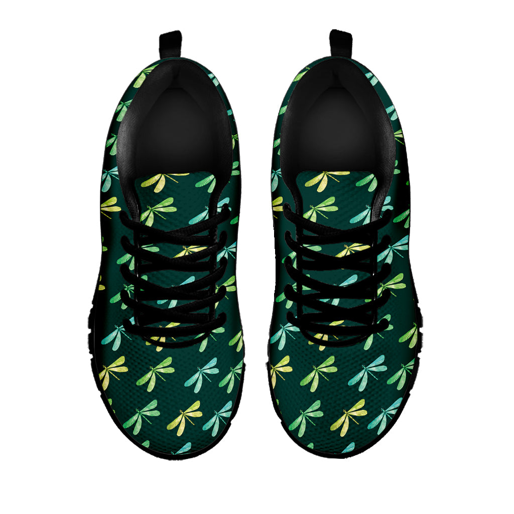 Green Dragonfly Pattern Print Black Sneakers