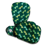 Green Dragonfly Pattern Print Boxing Gloves