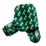 Green Dragonfly Pattern Print Boxing Gloves