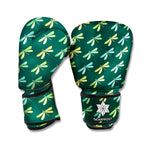Green Dragonfly Pattern Print Boxing Gloves