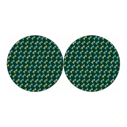 Green Dragonfly Pattern Print Car Coasters