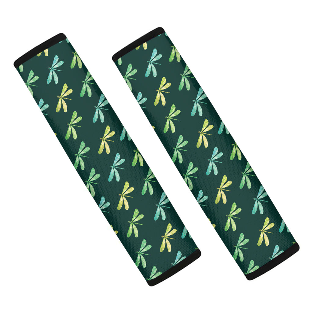 Green Dragonfly Pattern Print Car Seat Belt Covers