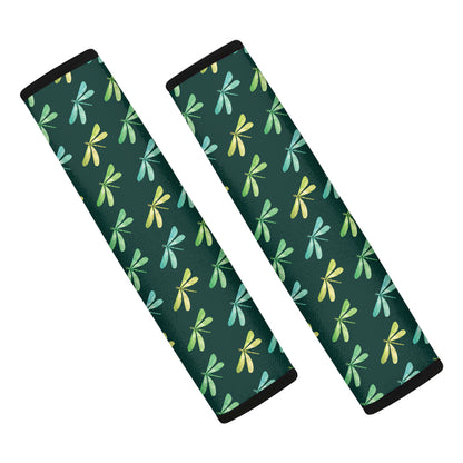 Green Dragonfly Pattern Print Car Seat Belt Covers