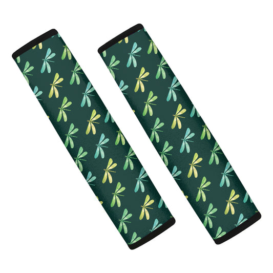 Green Dragonfly Pattern Print Car Seat Belt Covers