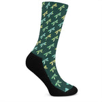 Green Dragonfly Pattern Print Crew Socks