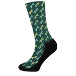 Green Dragonfly Pattern Print Crew Socks