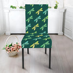 Green Dragonfly Pattern Print Dining Chair Slipcover