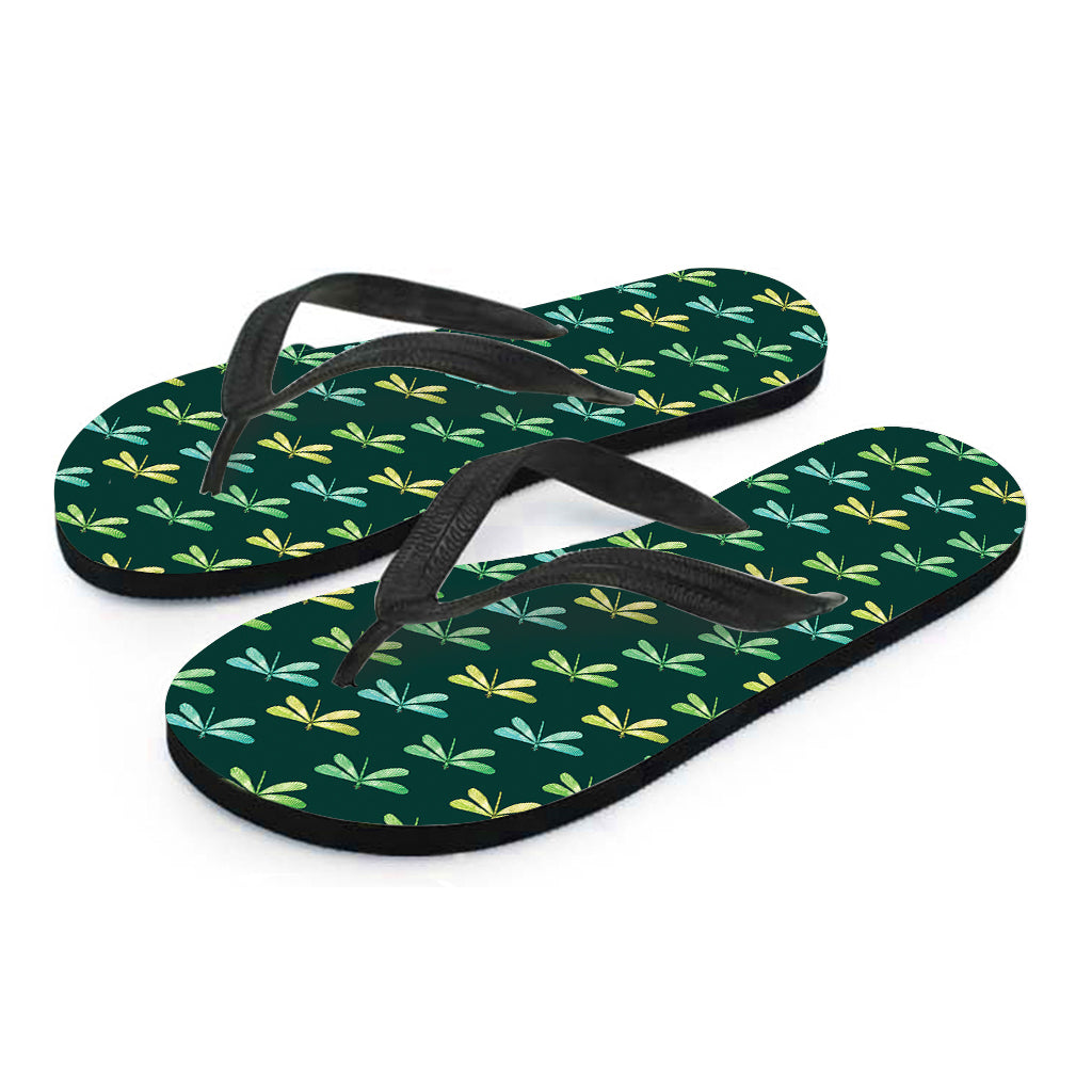 Green Dragonfly Pattern Print Flip Flops