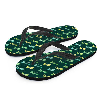 Green Dragonfly Pattern Print Flip Flops