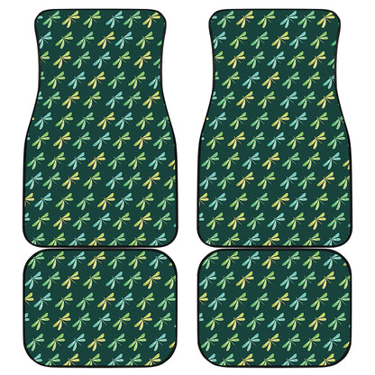 Green Dragonfly Pattern Print Front and Back Car Floor Mats