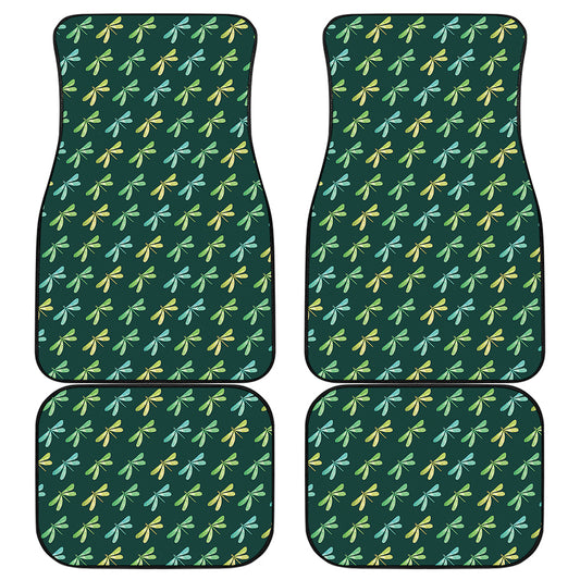 Green Dragonfly Pattern Print Front and Back Car Floor Mats