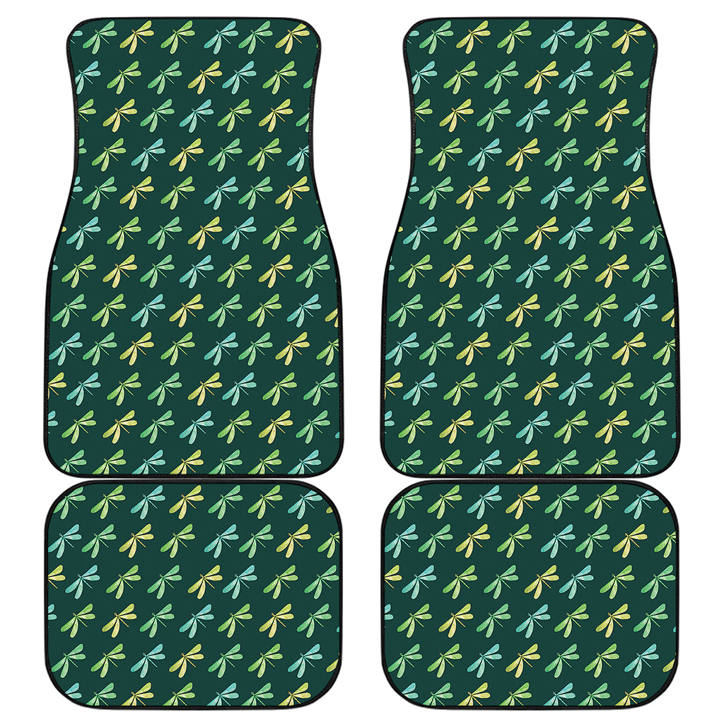 Green Dragonfly Pattern Print Front and Back Car Floor Mats