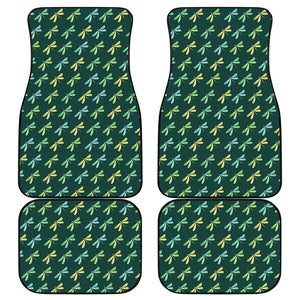 Green Dragonfly Pattern Print Front and Back Car Floor Mats