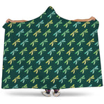 Green Dragonfly Pattern Print Hooded Blanket