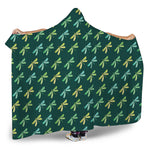 Green Dragonfly Pattern Print Hooded Blanket