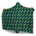 Green Dragonfly Pattern Print Hooded Blanket