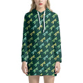 Green Dragonfly Pattern Print Pullover Hoodie Dress