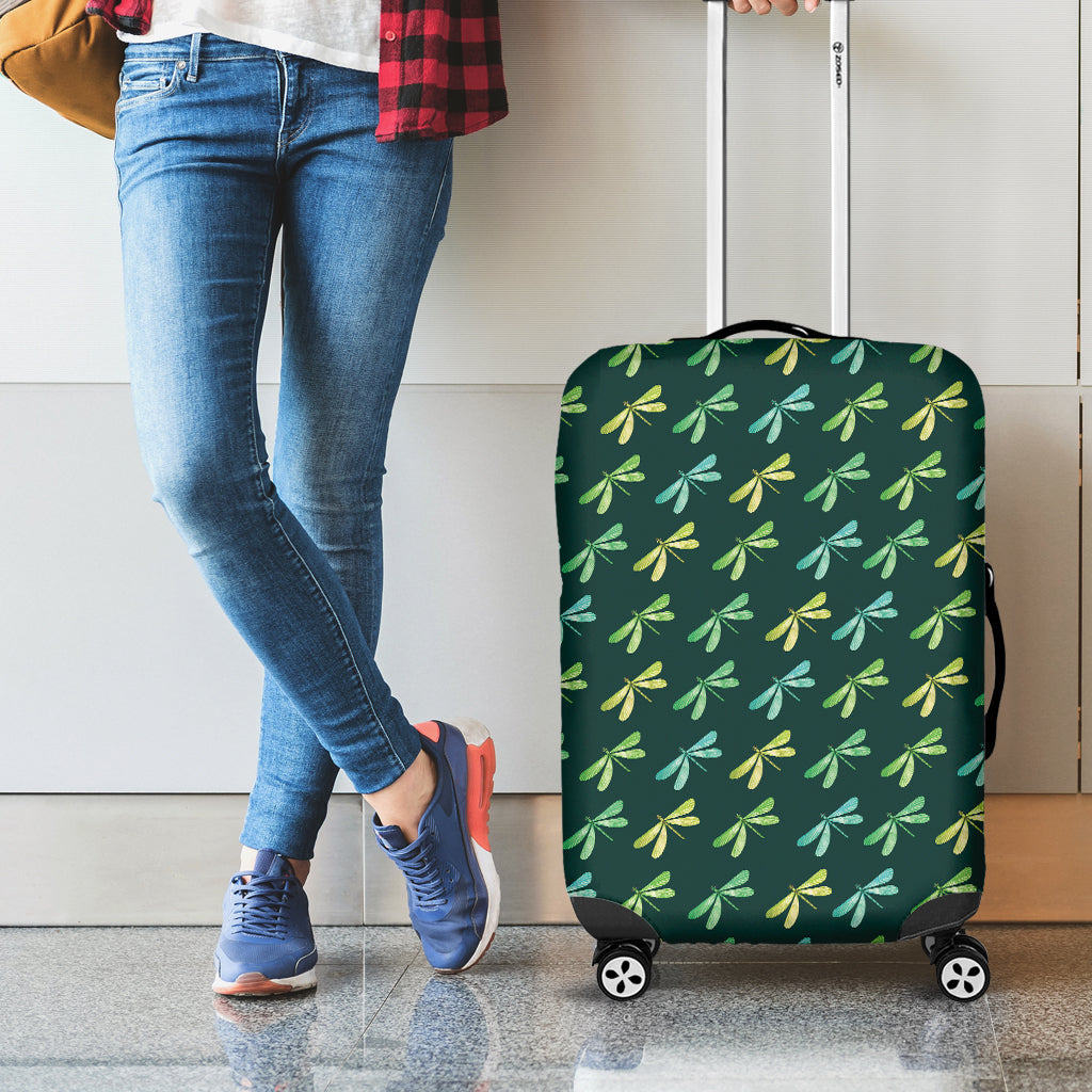 Green Dragonfly Pattern Print Luggage Cover