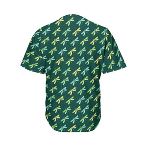 Green Dragonfly Pattern Print Men's Baseball Jersey