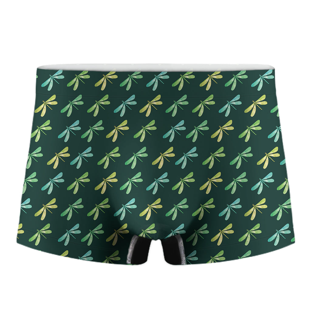 Green Dragonfly Pattern Print Men's Boxer Briefs