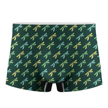 Green Dragonfly Pattern Print Men's Boxer Briefs
