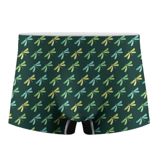 Green Dragonfly Pattern Print Men's Boxer Briefs