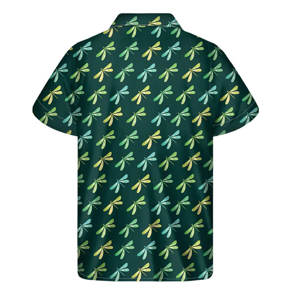 Green Dragonfly Pattern Print Men's Short Sleeve Shirt